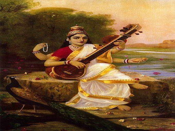 saraswati mata painting by ravi verma